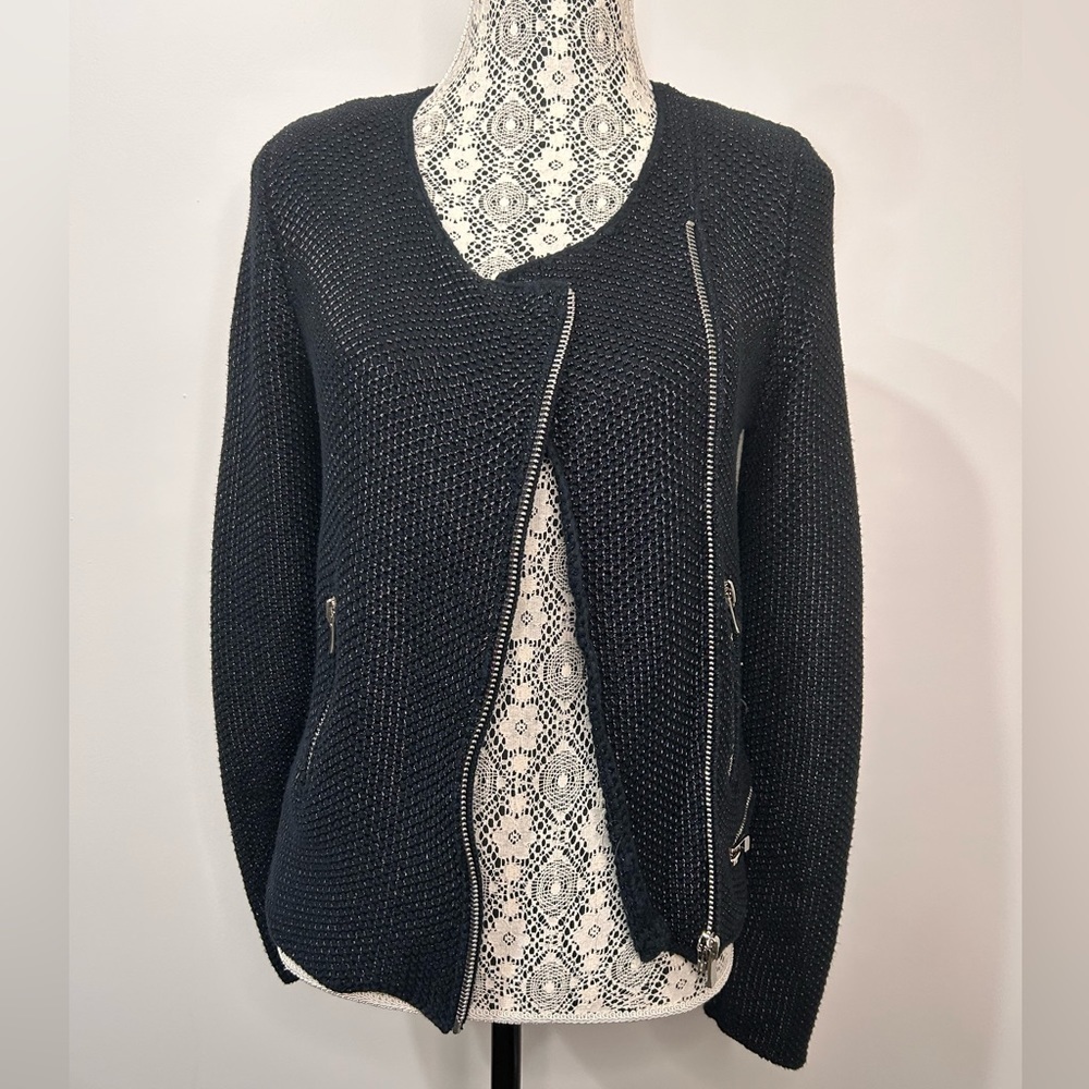 Maje black multi zippered moto inspired fabric jacket size 2 - Picture 7 of 15